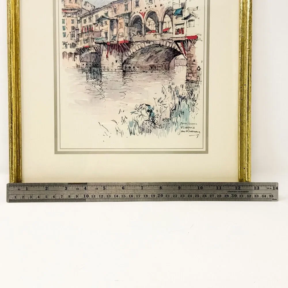 Vintage Jan Korthals Ponte Vecchio Florence Framed Art Print European Decor - Picture 7 of 7